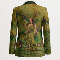 Demeter Goddess Of Spring Blazer Olive Green Gold Greek Key Pattern Cornucopia