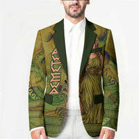 Demeter Goddess Of Spring Blazer Olive Green Gold Greek Key Pattern Cornucopia