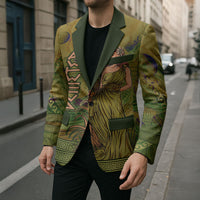 Demeter Goddess Of Spring Blazer Olive Green Gold Greek Key Pattern Cornucopia