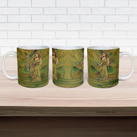 Demeter Goddess Of Spring Ceramic Mug Olive Green Gold Greek Key Pattern Cornucopia