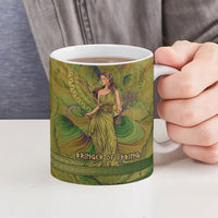 Demeter Goddess Of Spring Ceramic Mug Olive Green Gold Greek Key Pattern Cornucopia