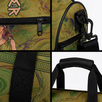 Demeter Goddess Of Spring Duffle Bag Olive Green Gold Greek Key Pattern Cornucopia