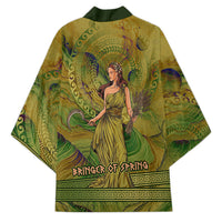 Demeter Goddess Of Spring Kimono Olive Green Gold Greek Key Pattern Cornucopia