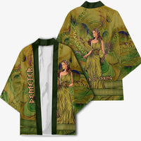 Demeter Goddess Of Spring Kimono Olive Green Gold Greek Key Pattern Cornucopia