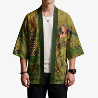 Demeter Goddess Of Spring Kimono Olive Green Gold Greek Key Pattern Cornucopia