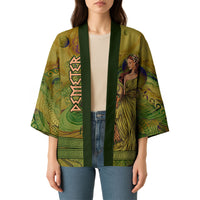 Demeter Goddess Of Spring Kimono Olive Green Gold Greek Key Pattern Cornucopia