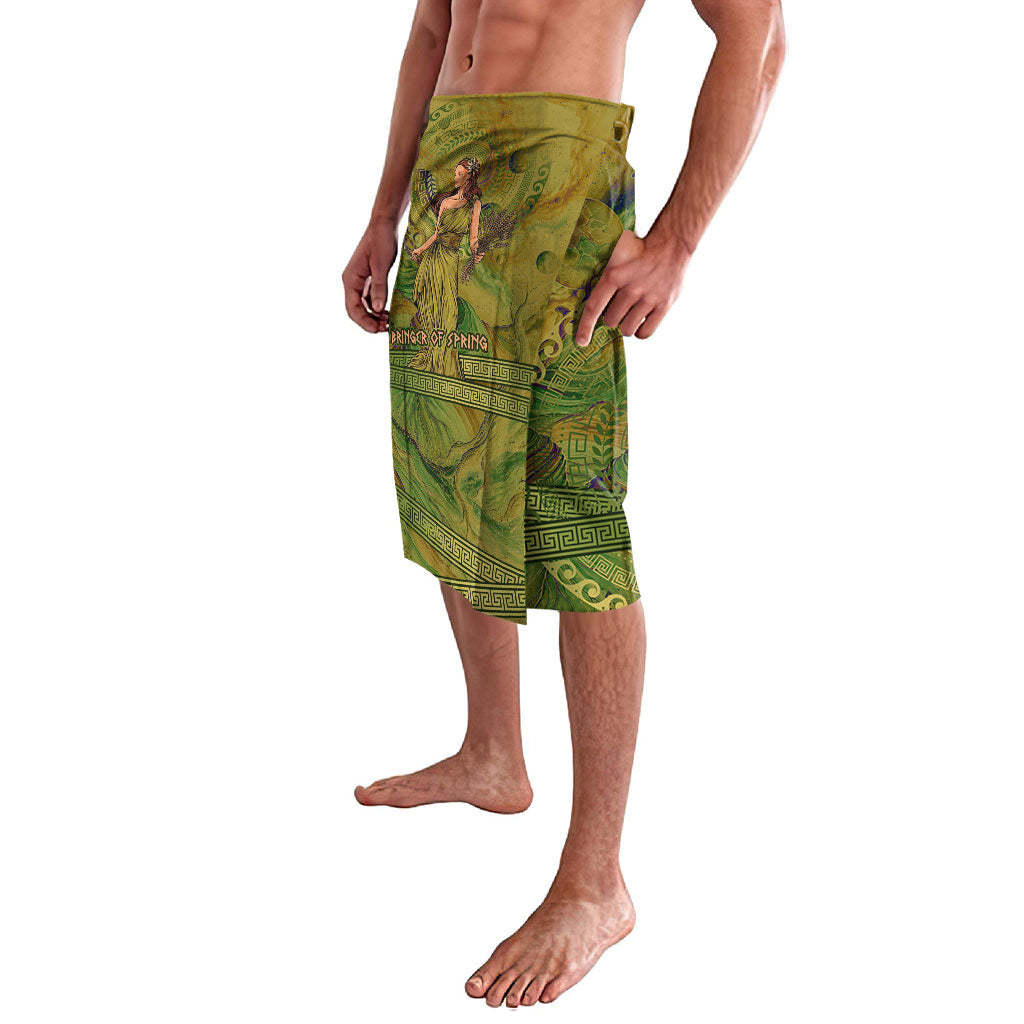 Demeter Goddess Of Spring Lavalava Olive Green Gold Greek Key Pattern Cornucopia