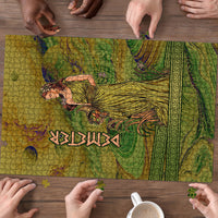 Demeter Goddess Of Spring Puzzle Olive Green Gold Greek Key Pattern Cornucopia