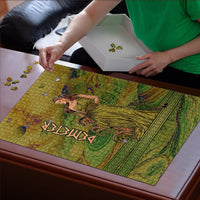 Demeter Goddess Of Spring Puzzle Olive Green Gold Greek Key Pattern Cornucopia
