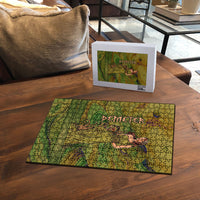 Demeter Goddess Of Spring Puzzle Olive Green Gold Greek Key Pattern Cornucopia