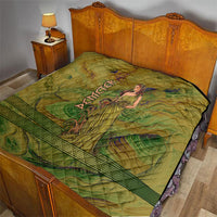 Demeter Goddess Of Spring Quilt Olive Green Gold Greek Key Pattern Cornucopia