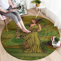 Demeter Goddess Of Spring Round Carpet Olive Green Gold Greek Key Pattern Cornucopia