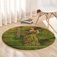 Demeter Goddess Of Spring Round Carpet Olive Green Gold Greek Key Pattern Cornucopia