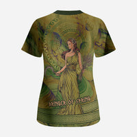 Demeter Goddess Of Spring Scrub Top Olive Green Gold Greek Key Pattern Cornucopia