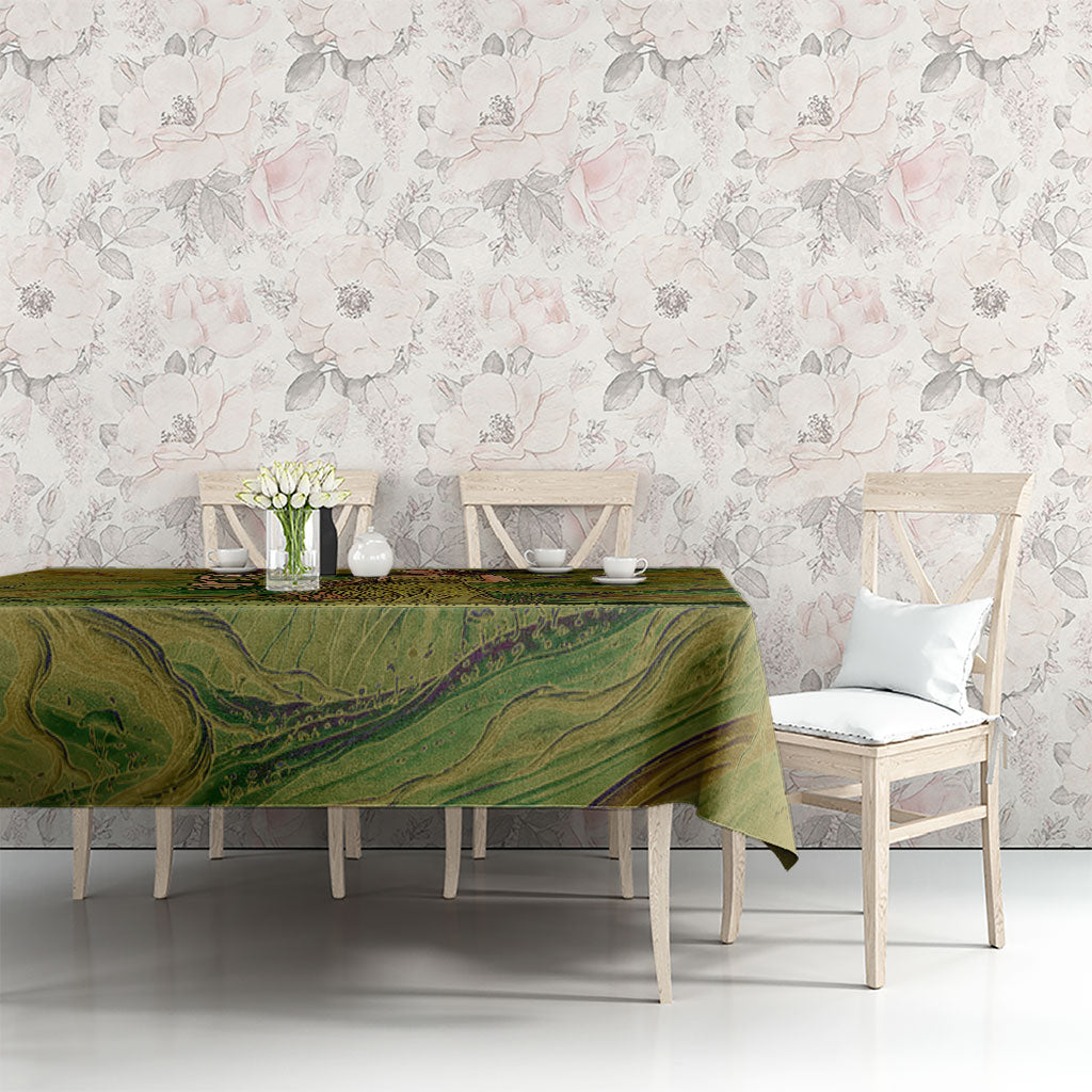 Demeter Goddess Of Spring Tablecloth Olive Green Gold Greek Key Pattern Cornucopia