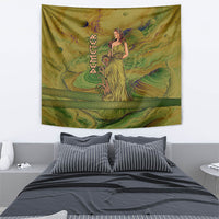 Demeter Goddess Of Spring Tapestry Olive Green Gold Greek Key Pattern Cornucopia