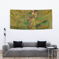 Demeter Goddess Of Spring Tapestry Olive Green Gold Greek Key Pattern Cornucopia