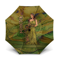 Demeter Goddess Of Spring Umbrella Olive Green Gold Greek Key Pattern Cornucopia