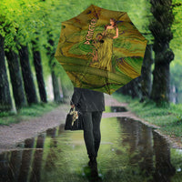 Demeter Goddess Of Spring Umbrella Olive Green Gold Greek Key Pattern Cornucopia