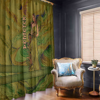 Demeter Goddess Of Spring Window Curtain Olive Green Gold Greek Key Pattern Cornucopia