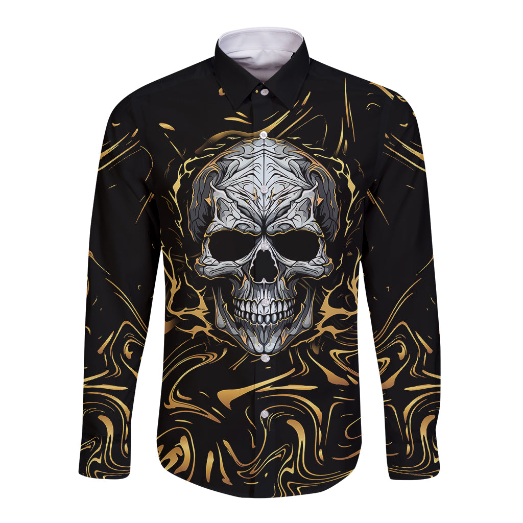 Skull Mable Golden Abstract Art Long Sleeve Button Shirt Fuck You Excuses Learn To Admit When You Fuck Up - Wonder Print Shop