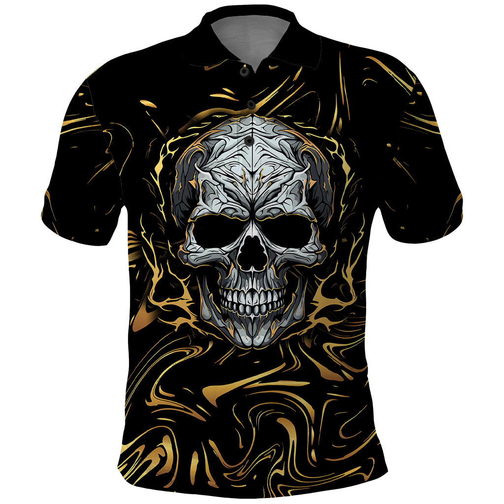 Skull Mable Golden Abstract Art Polo Shirt Fuck You Excuses Learn To Admit When You Fuck Up - Wonder Print Shop