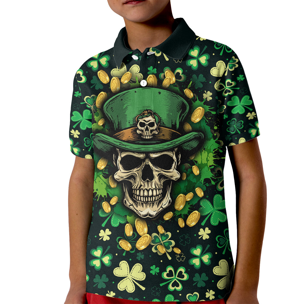 Skull and Shamrock Leaf Pattern Kid Polo Shirt Good Luck - Wonder Print Shop