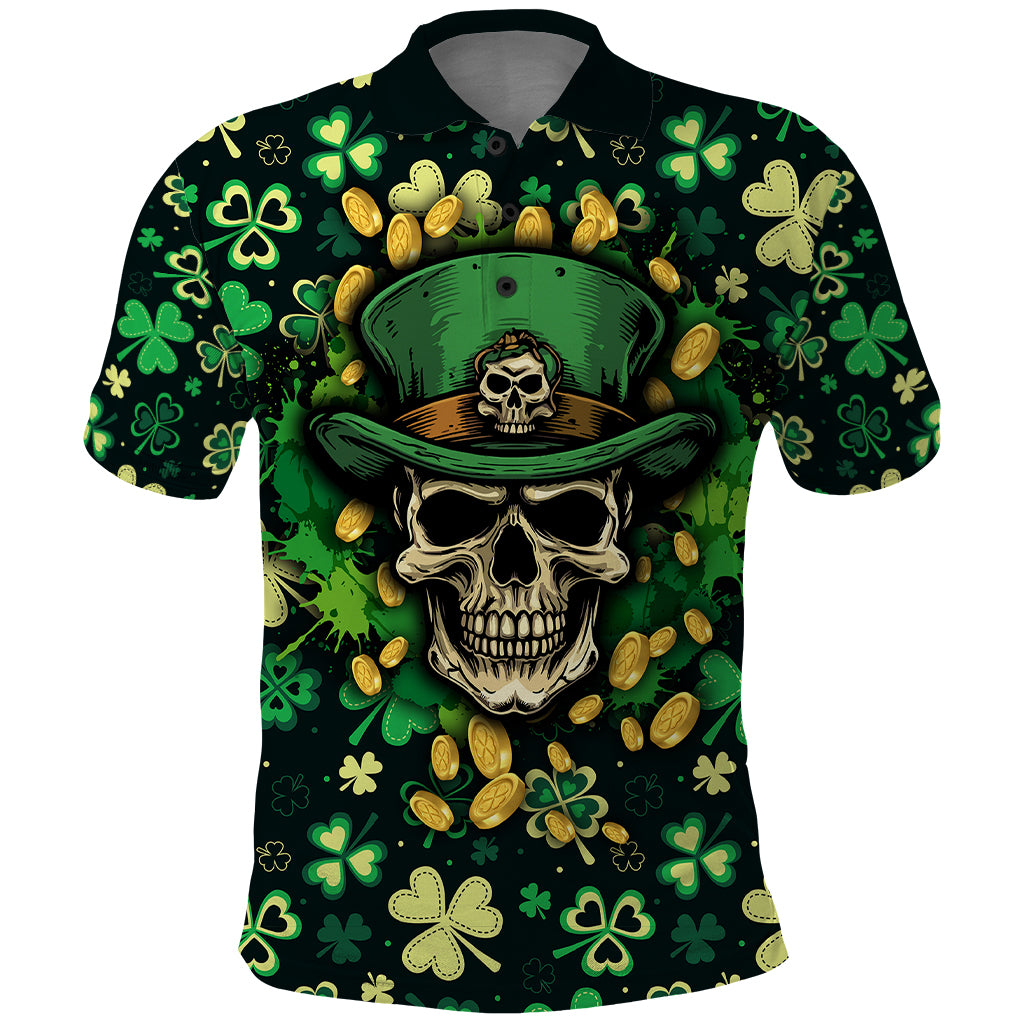 Skull and Shamrock Leaf Pattern Polo Shirt Good Luck - Wonder Print Shop