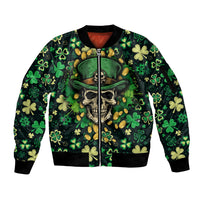 Green zip bomber jacket with skull and shamrock leaf sleeve allover print