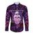 Skull and Moth Long Sleeve Button Shirt Fantasy Cosmic Abstract - Grunge Purple Art - Wonder Print Shop