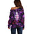 Skull and Moth Off Shoulder Sweater Fantasy Cosmic Abstract - Grunge Purple Art - Wonder Print Shop