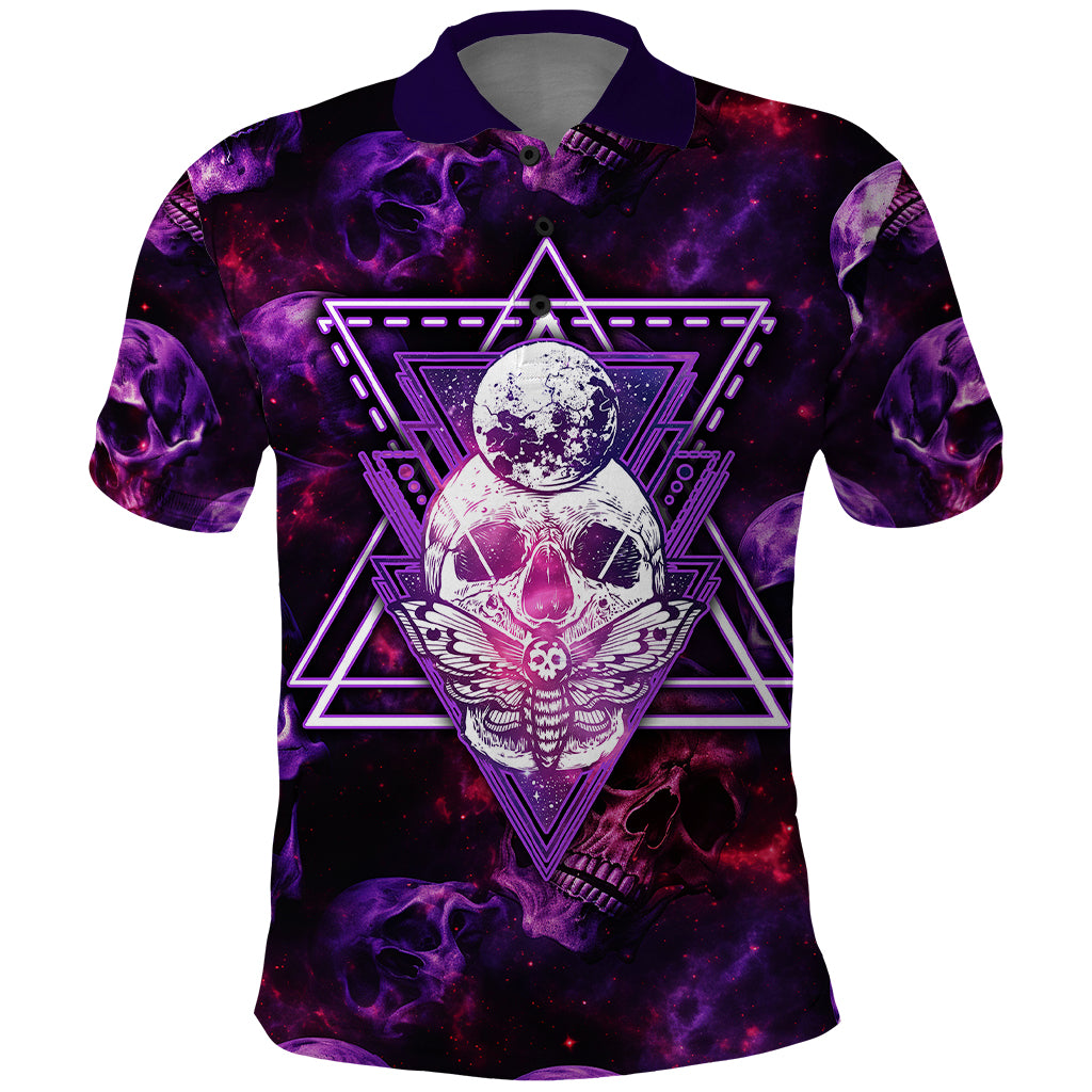 Skull and Moth Polo Shirt Fantasy Cosmic Abstract - Grunge Purple Art - Wonder Print Shop