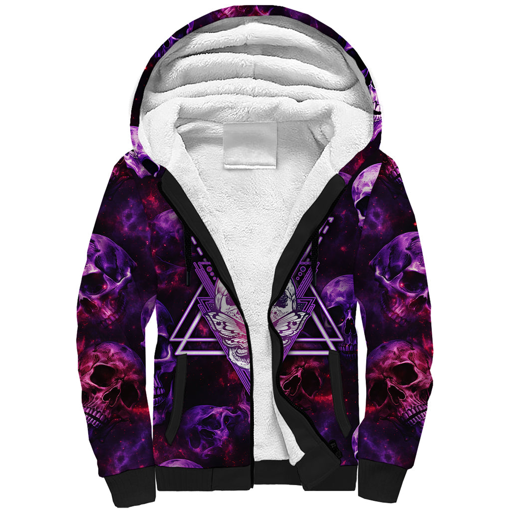 Skull and Moth Sherpa Hoodie Fantasy Cosmic Abstract - Grunge Purple Art - Wonder Print Shop