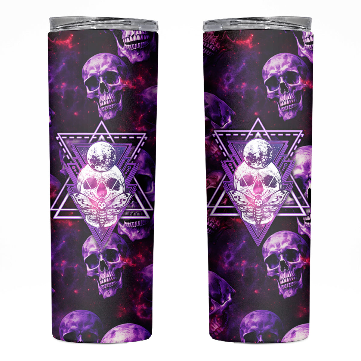 Skull and Moth Skinny Tumbler Fantasy Cosmic Abstract - Grunge Purple Art