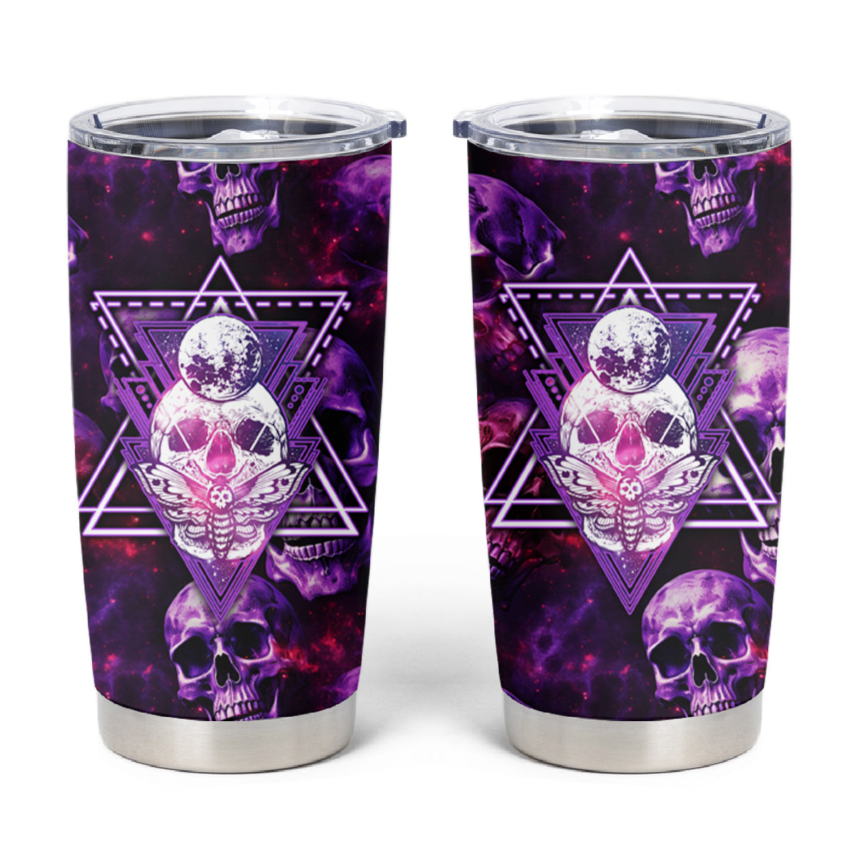 Skull and Moth Tumbler Cup Fantasy Cosmic Abstract - Grunge Purple Art