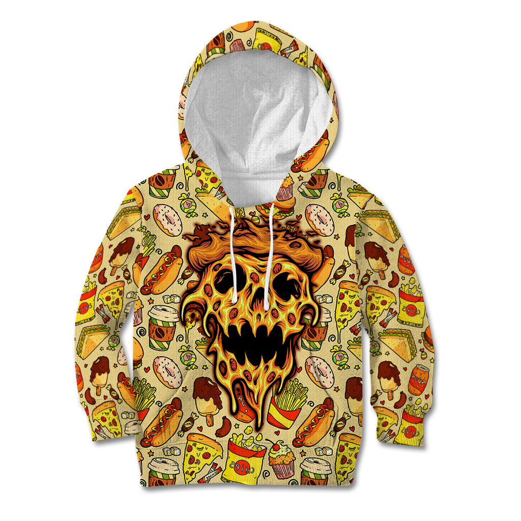 Skull Pizza Pattern Kid Hoodie Rest in pizza - Wonder Print Shop