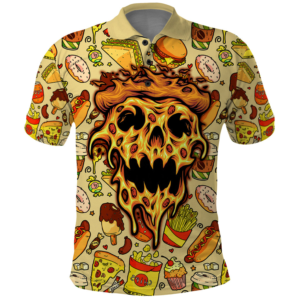 Skull Pizza Pattern Polo Shirt Rest in pizza - Wonder Print Shop