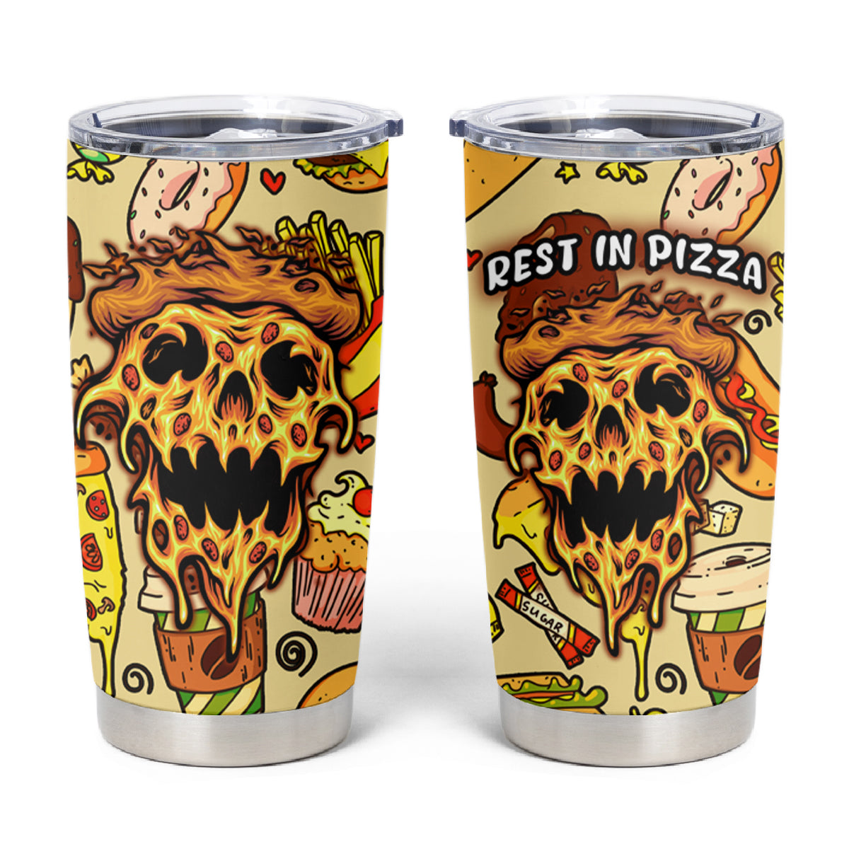 Skull Pizza Pattern Tumbler Cup Rest in pizza