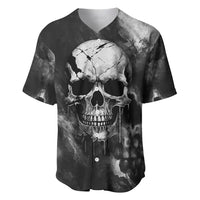 Black baseball jersey with front skull grunge graphic and buttoned placket