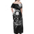 Skull Grunge Pattern Family Matching Off Shoulder Maxi Dress and Hawaiian Shirt Warning I'm an Asshole - Wonder Print Shop