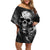 Skull Grunge Pattern Family Matching Off Shoulder Short Dress and Hawaiian Shirt Warning I'm an Asshole - Wonder Print Shop