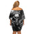 Skull Grunge Pattern Family Matching Off Shoulder Short Dress and Hawaiian Shirt Warning I'm an Asshole - Wonder Print Shop