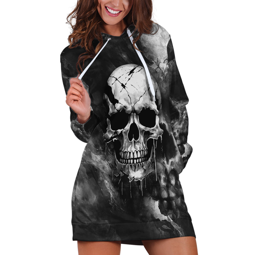 Skull Grunge Pattern Hoodie Dress Warning I'm an Asshole - Wonder Print Shop