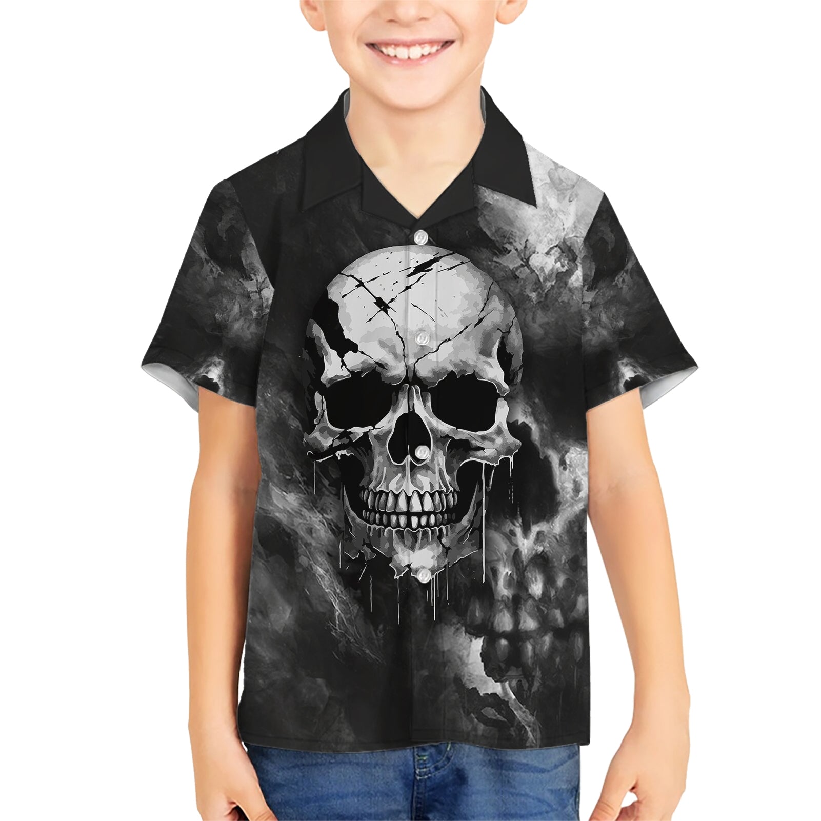 Skull Grunge Pattern Kid Hawaiian Shirt Warning I'm an Asshole - Wonder Print Shop