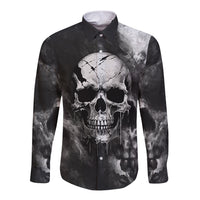 Black long-sleeve button shirt with skull grunge print and pointed collar