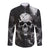 Skull Grunge Pattern Long Sleeve Button Shirt Warning I'm an Asshole - Wonder Print Shop