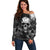 Skull Grunge Pattern Off Shoulder Sweater Warning I'm an Asshole - Wonder Print Shop