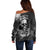 Skull Grunge Pattern Off Shoulder Sweater Warning I'm an Asshole - Wonder Print Shop