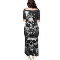 Black grunge skull print long dress, short sleeves, back text and large skull