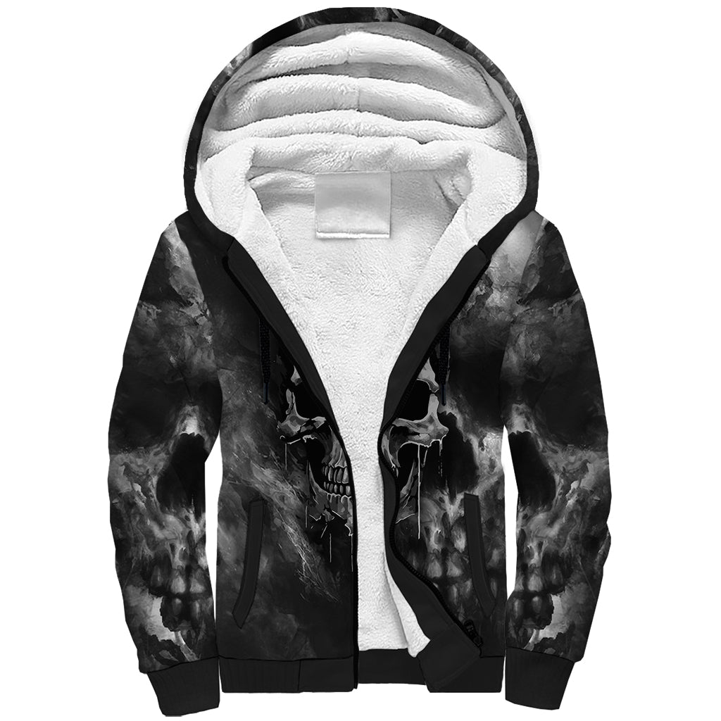 Skull Grunge Pattern Sherpa Hoodie Warning I'm an Asshole - Wonder Print Shop